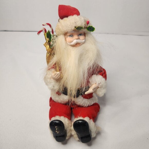 Vintage Santa Claus Figurine with Gold Sack & Candy Canes 7" H - Picture 1 of 8